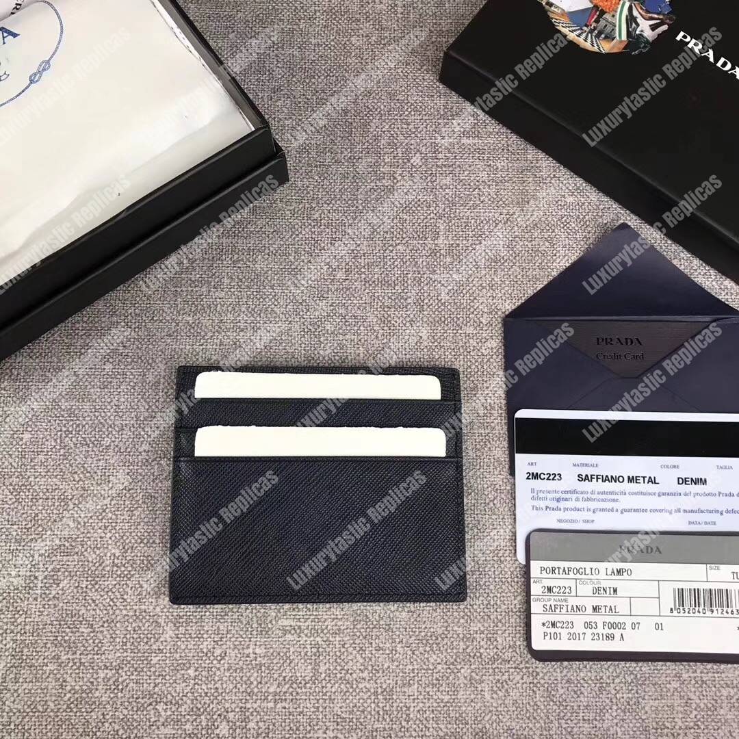 Pra*a leather card holder navy blue
