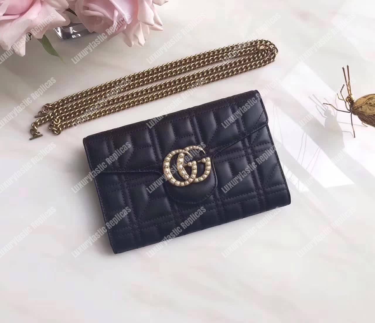 G*u*i gg marmont leather mini chain bag black