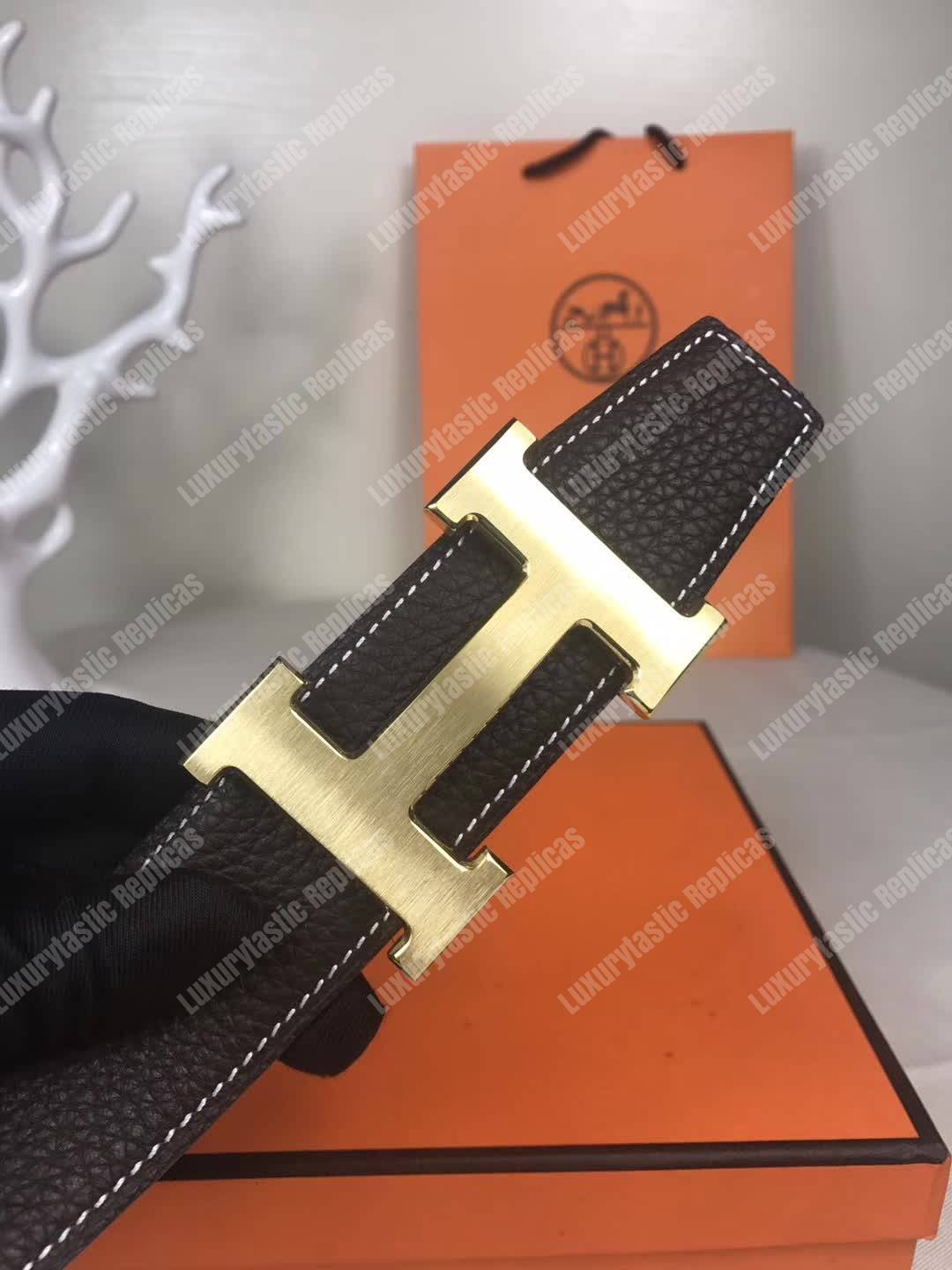 H**mes h belt buckle reversible leather strap black/brown