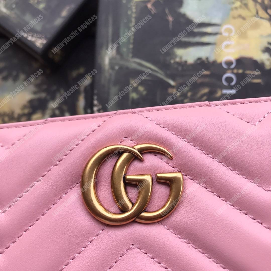 G*u*i gg marmont zip around wallet chevron pink