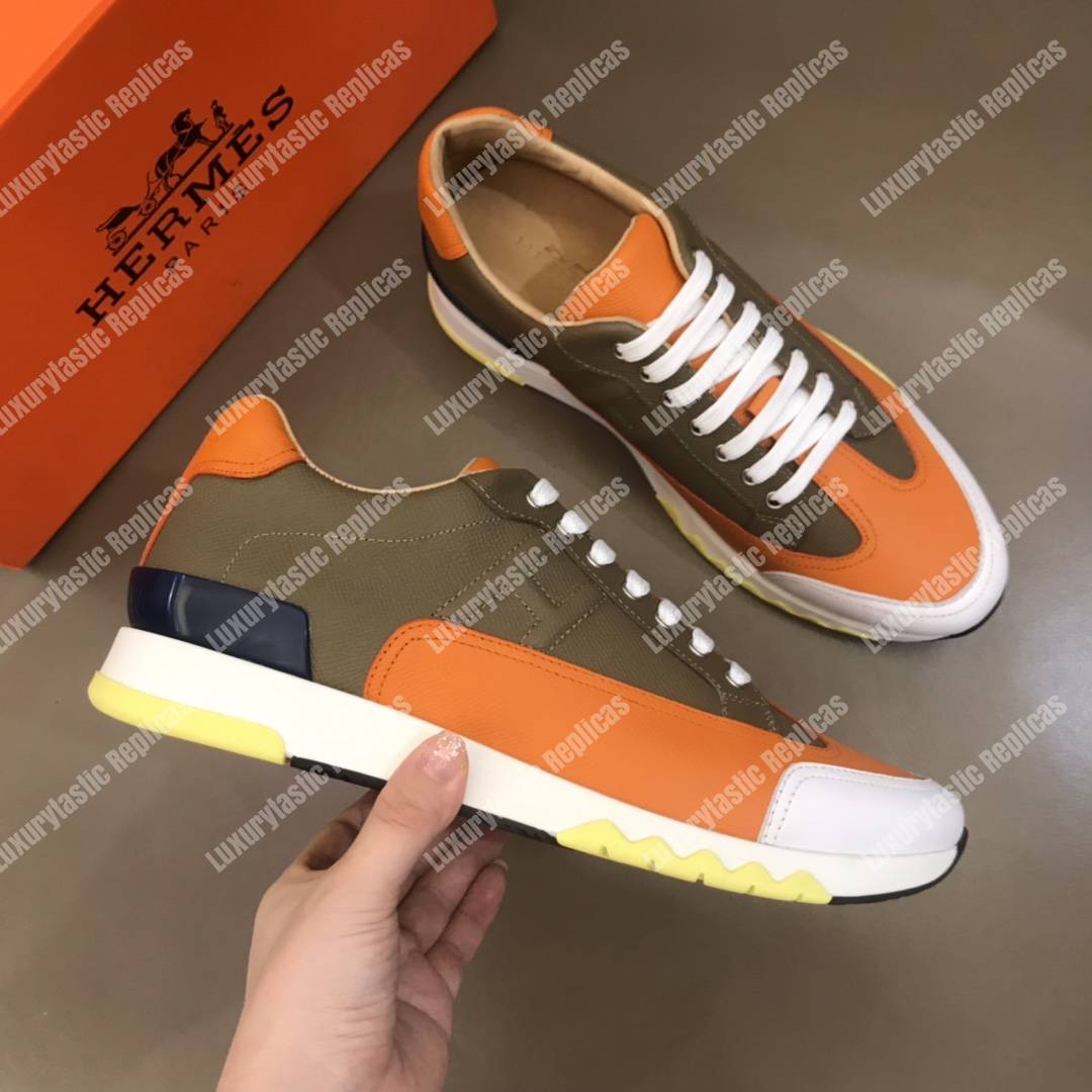 H**mes trail sneaker brown/orange