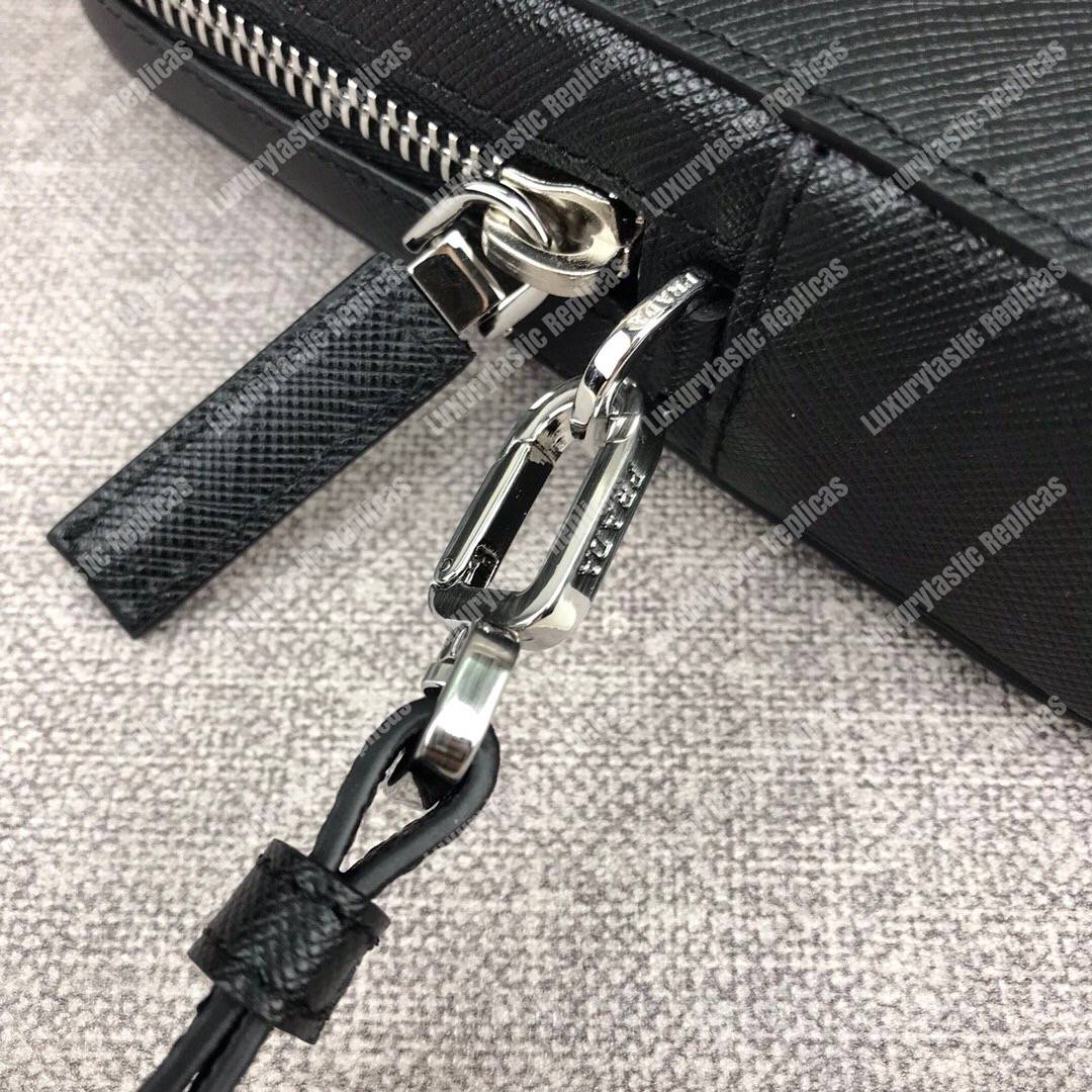 Pra*a saffiano leather men’s bag black / blue