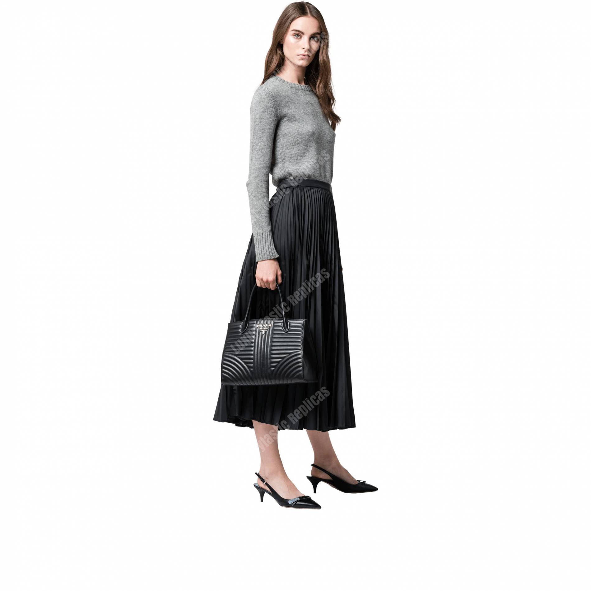 Pra*a diagramme leather handbag black