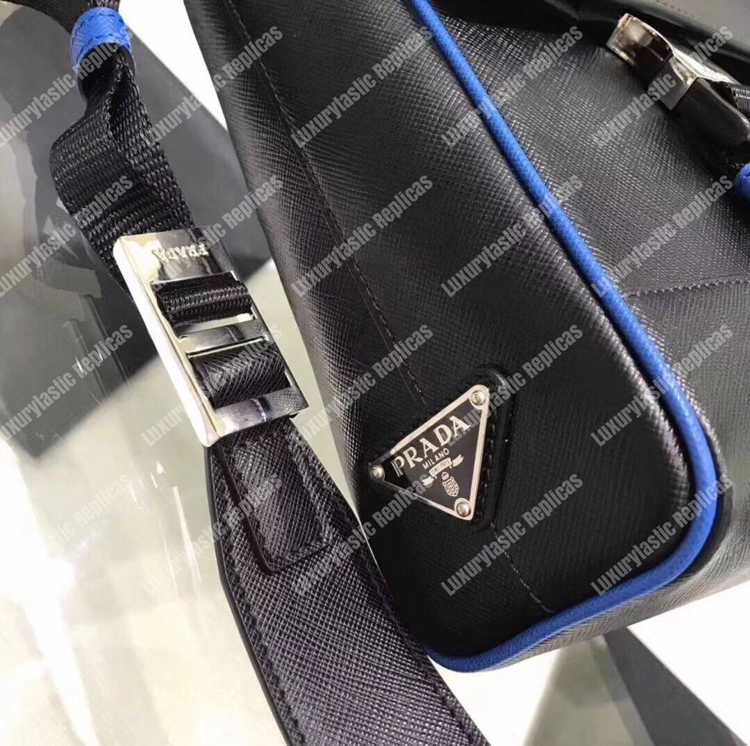 Pra*a saffiano leather shoulder bag blue