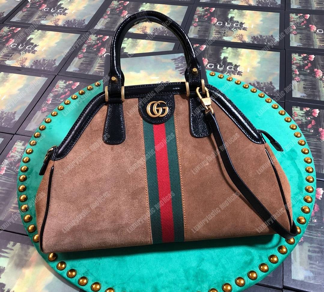 G*u*i re(belle) medium shoulder bag suede brown
