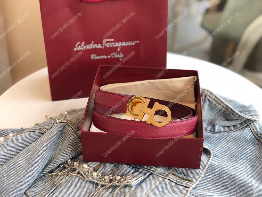 Salvatore Ferragamo Adjustable Gancini Belt Dark Red