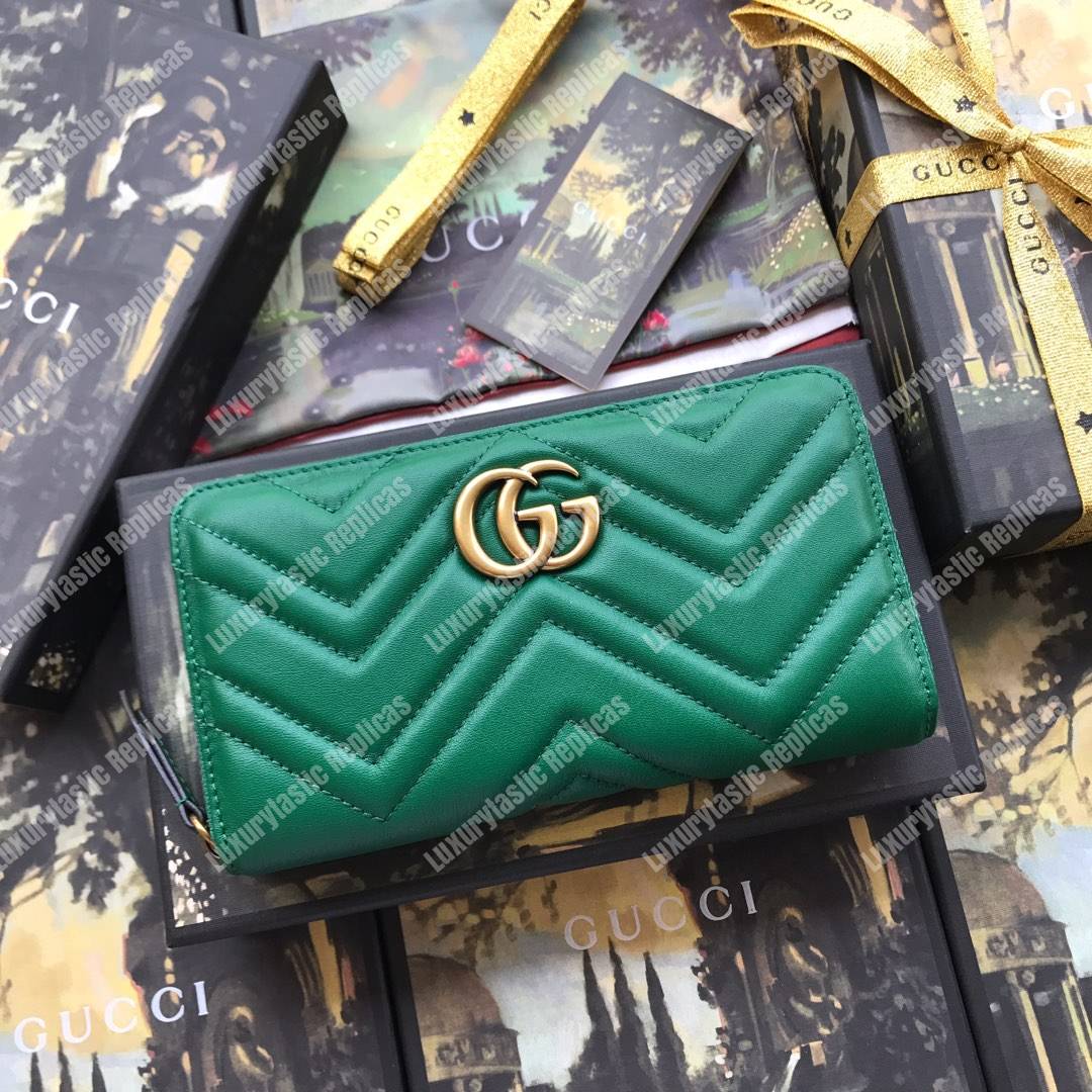 G*u*i gg marmont zip around wallet chevron green