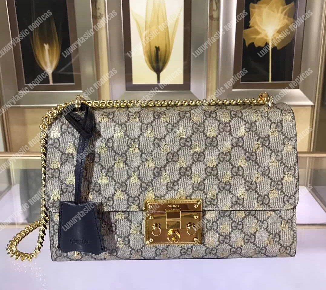 G*u*i padlock medium full gg sup*e bees shoulder bag