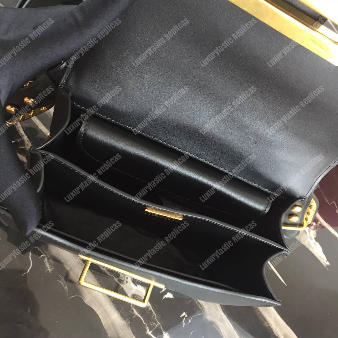 Pra*a cahier leather shoulder bag black
