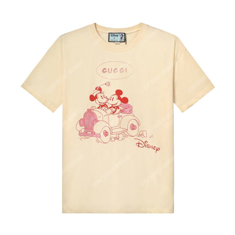 G*u*i cotton t-shirt mickey and minnie print beige