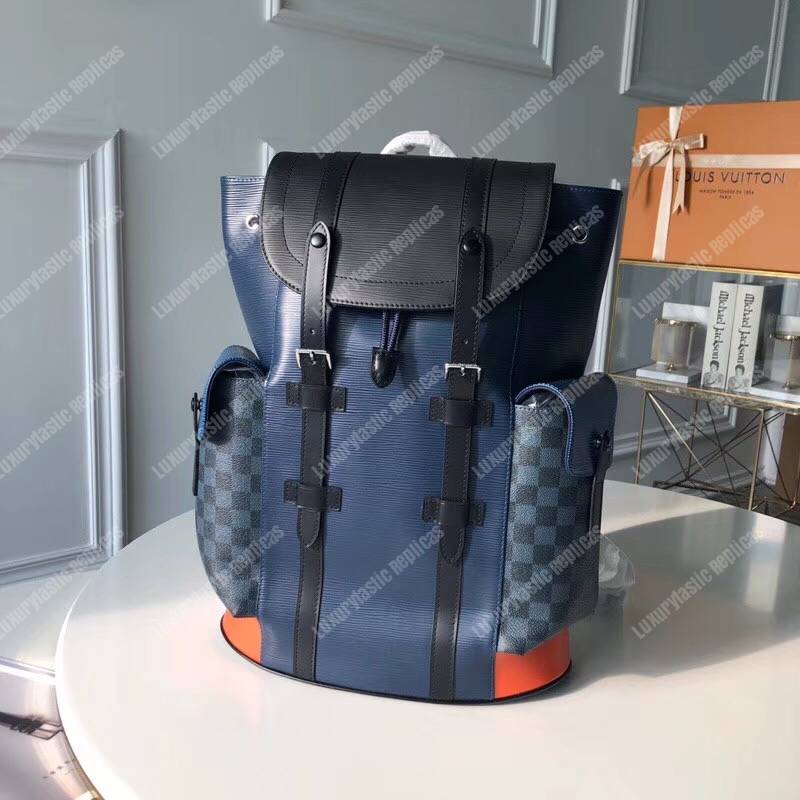 LV Christopher PM Epi Leather Damier Graphite Patchwork Blue