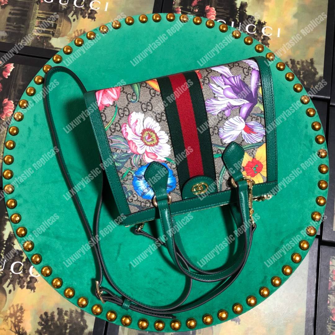 G*u*i ophidia gg flora small tote bag green