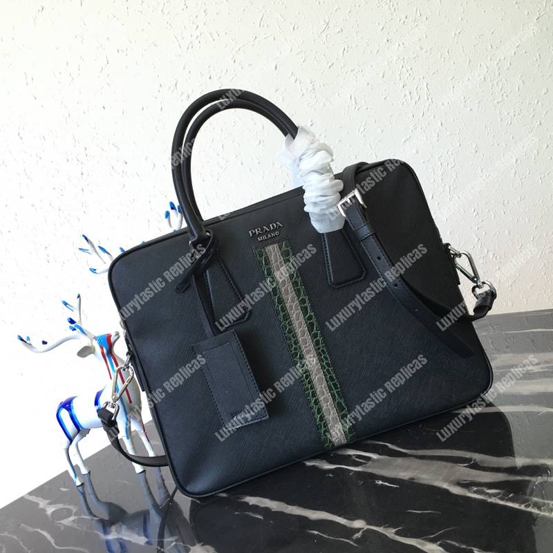 Pra*a saffiano leather work bag green