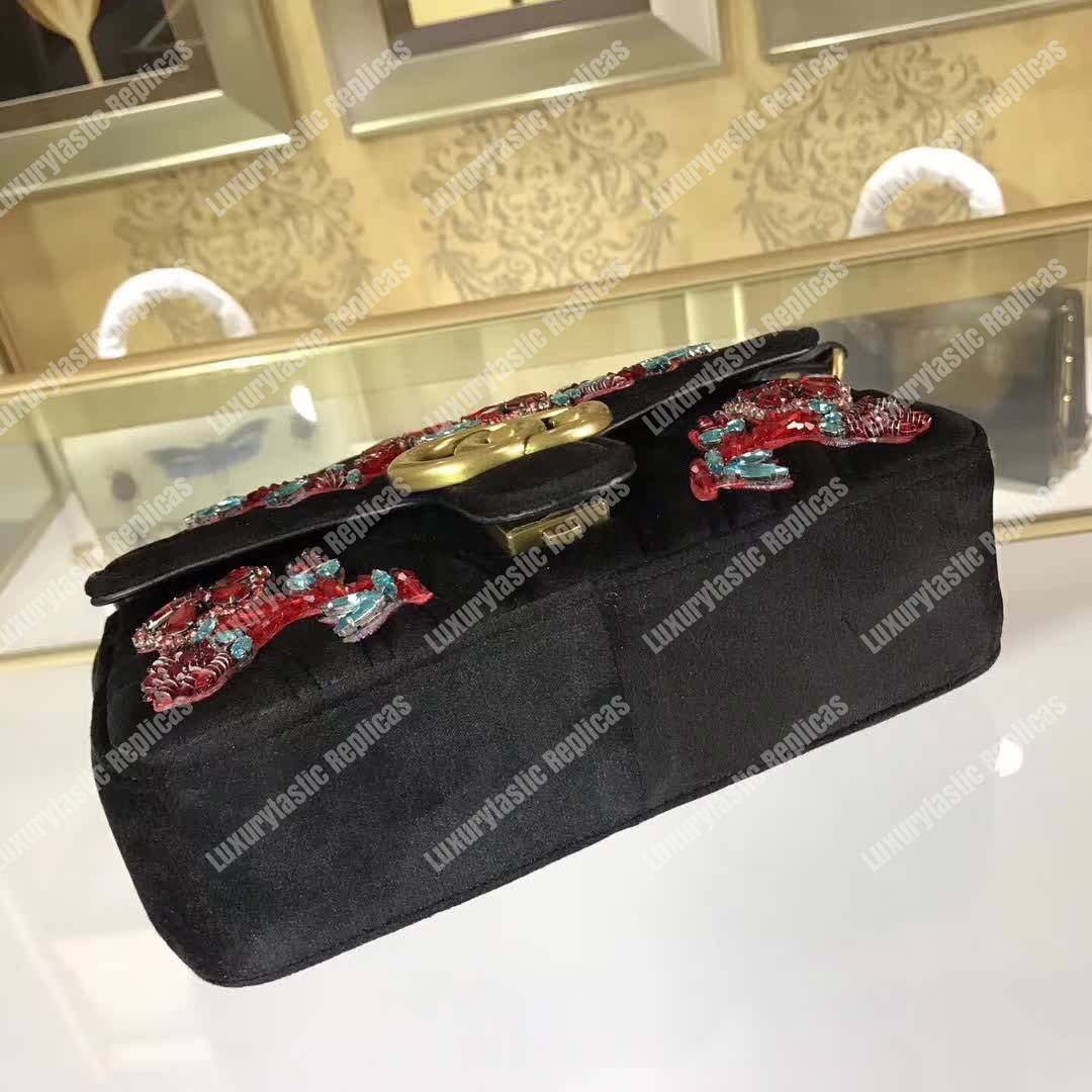 G*u*i gg marmont embroidered velvet mini bag blooms