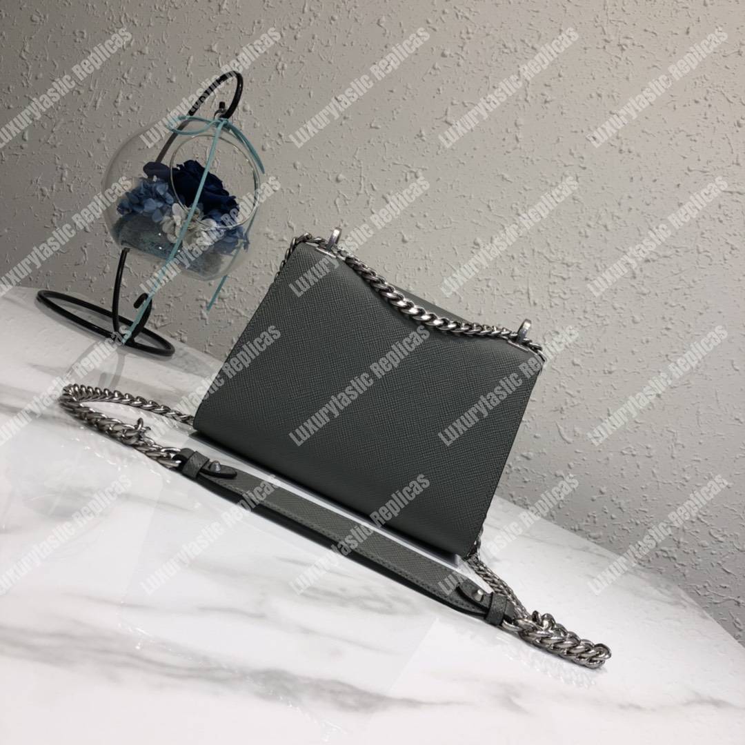pra*a monoCh*0me saffiano leather bag dark grey