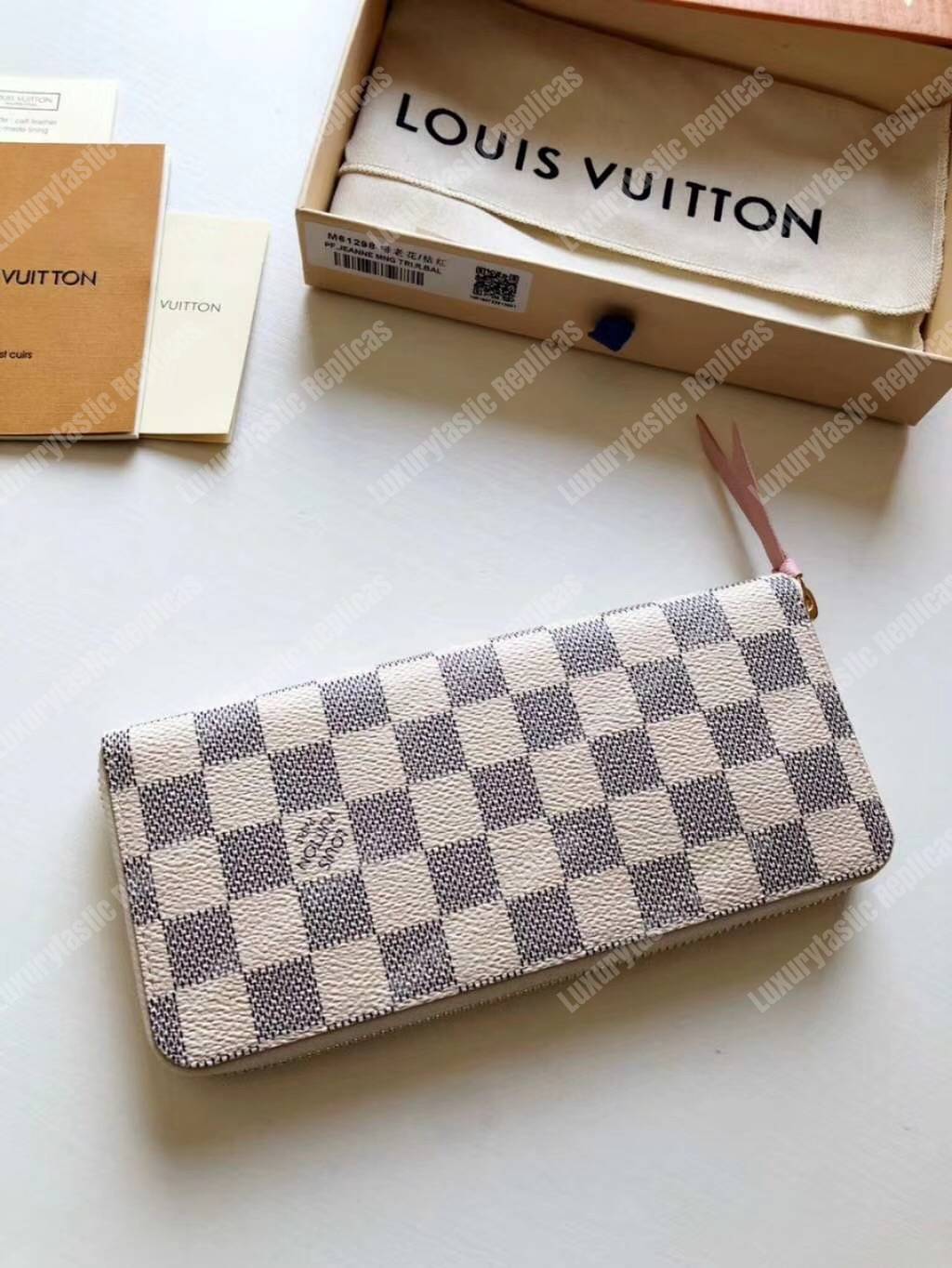 LV Clemence Wallet Damier Azur Canvas Rose Ballerine