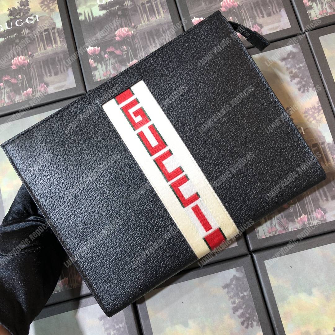 G*u*i stripe leather pouch black