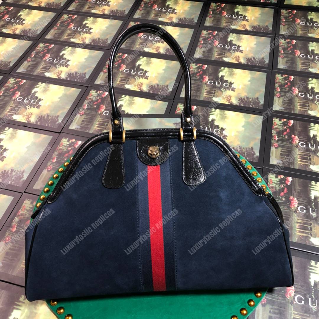 G*u*i re(belle) large top handle tote suede blue