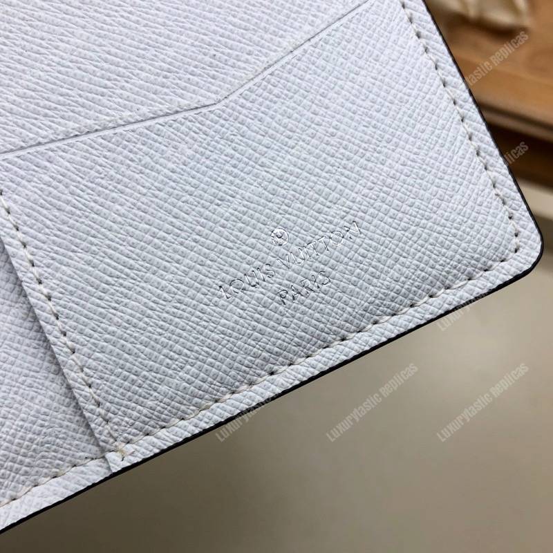 LV Pocket Organiser K45 Taiga Monogram White