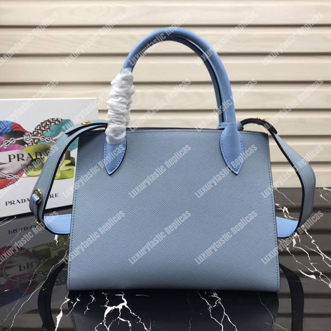pra*a monoCh*0me saffiano leather bag light blue