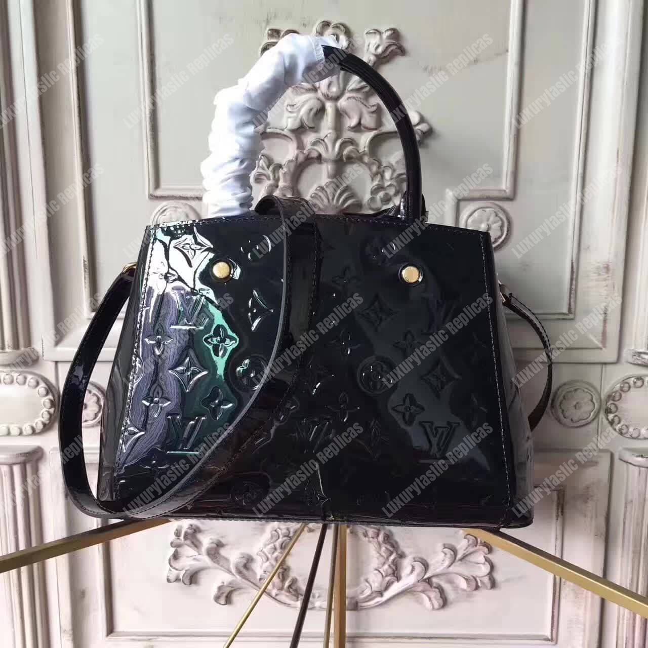 LV Montaigne BB Tote Bag Monogram Vernis Black