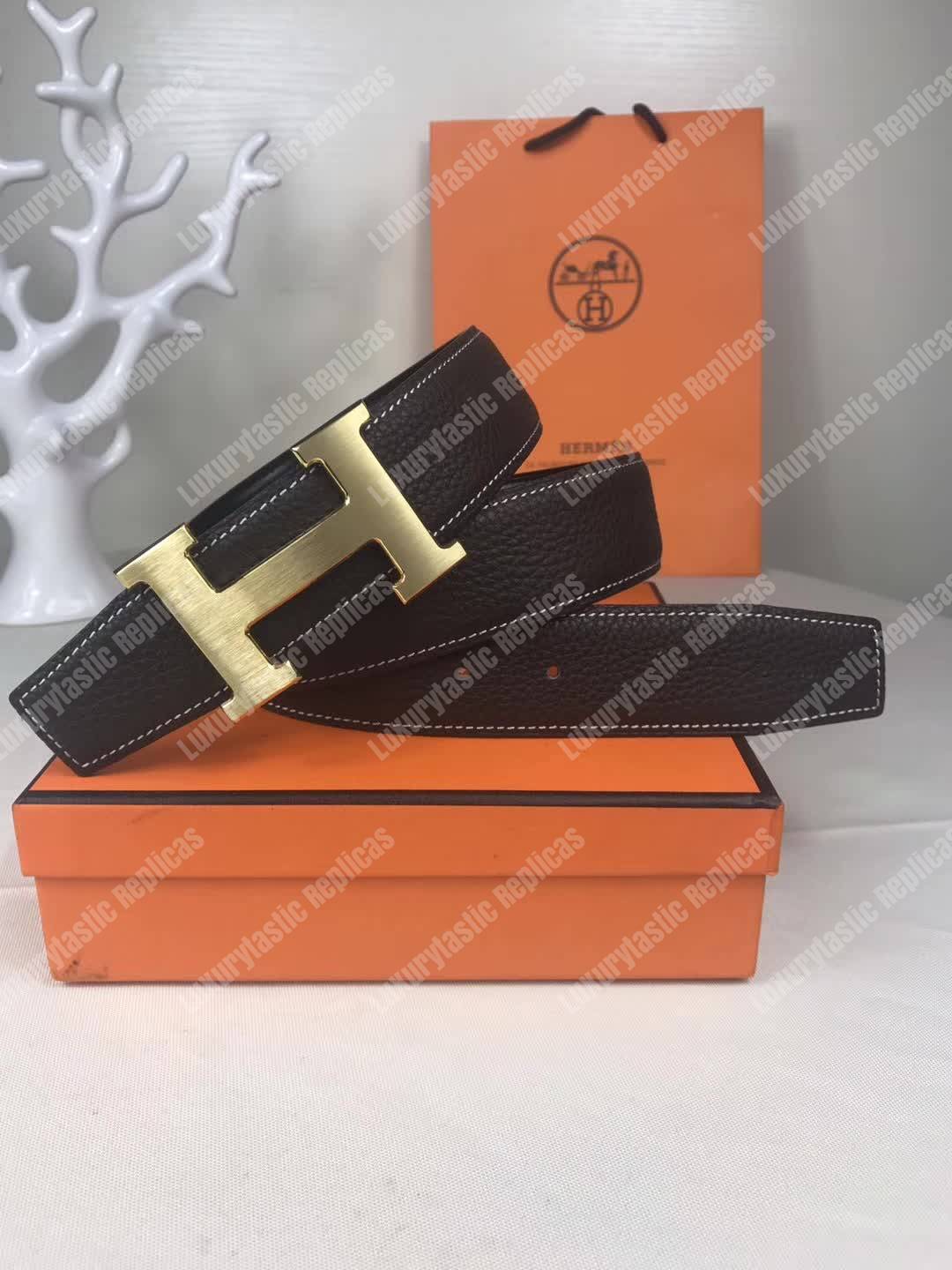 H**mes h belt buckle reversible leather strap black/brown