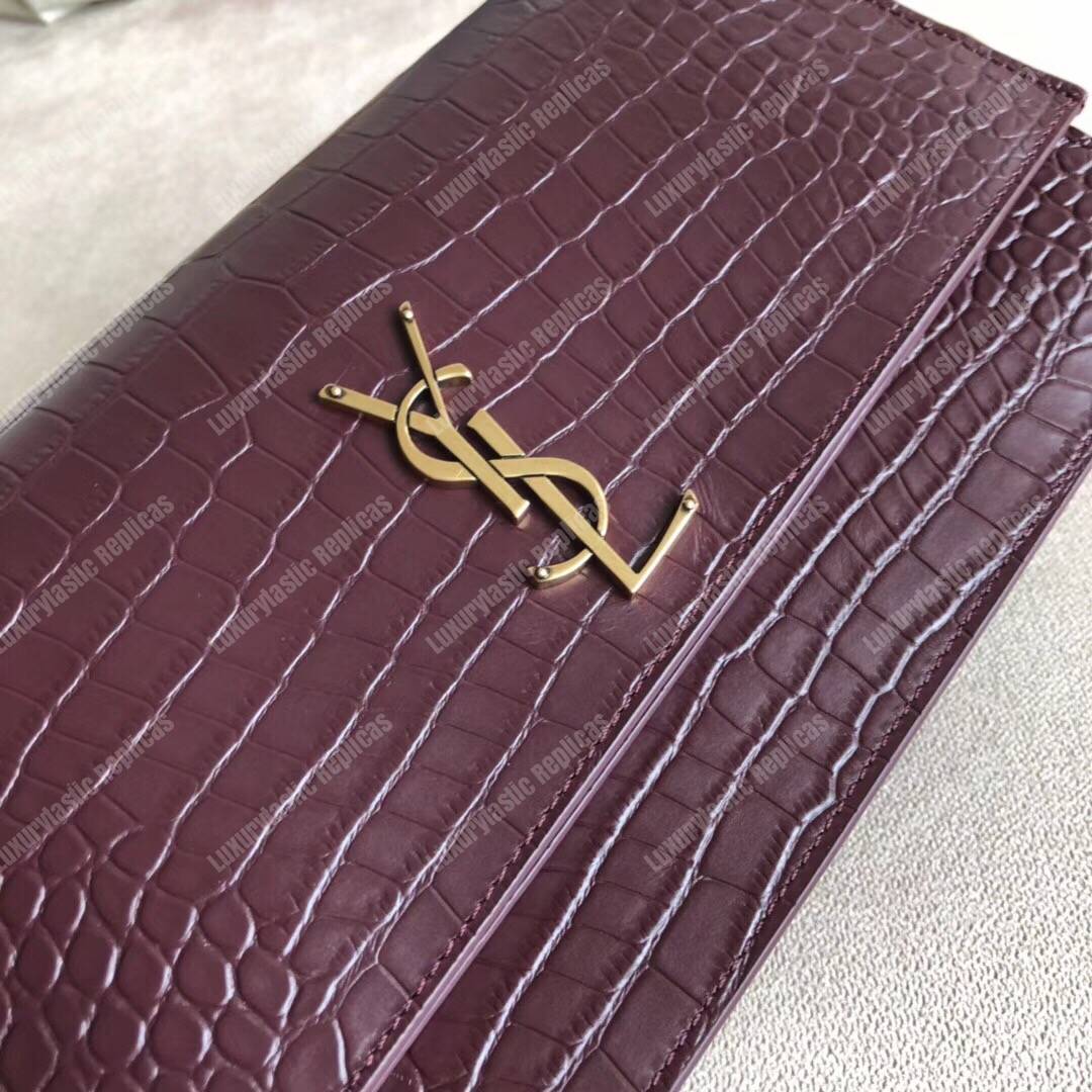 Saint Laurent Sunset Medium In Dark Red Crocodile