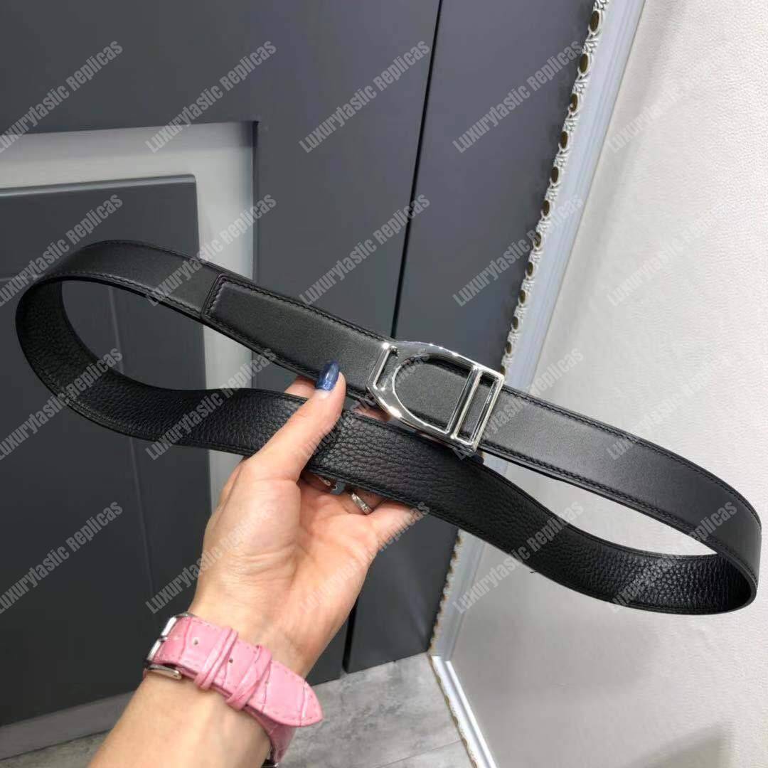 H**mes etrier buckle & reversible leather strap 32 mm noir