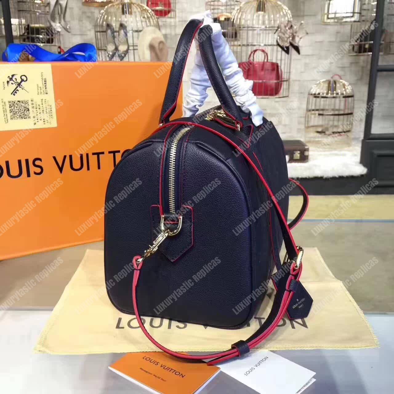 LV Speedy Bandouliere 30 Monogram Empreinte Leather Marine Rouge