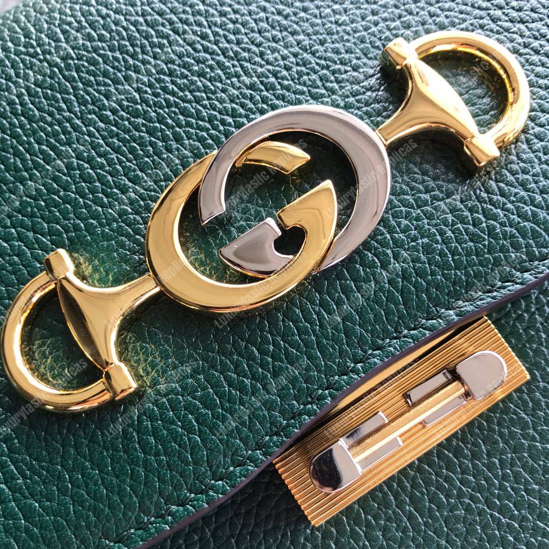 G*u*i zumi grainy leather small shoulder bag dark green