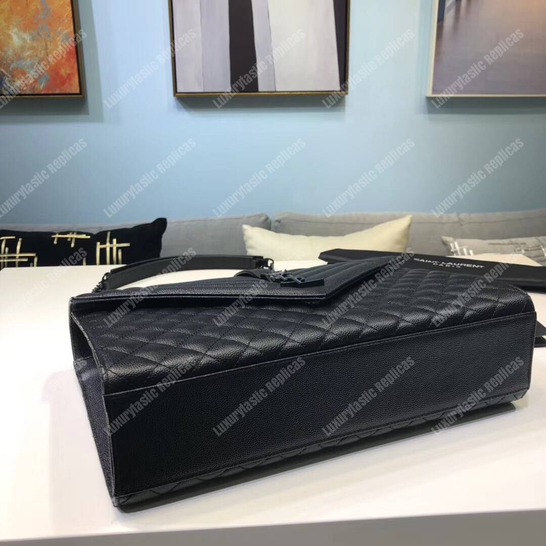 Saint Laurent Envelope Medium Bag Mix Matelassé Grain De Poudre Embossed leather Black Black-Toned