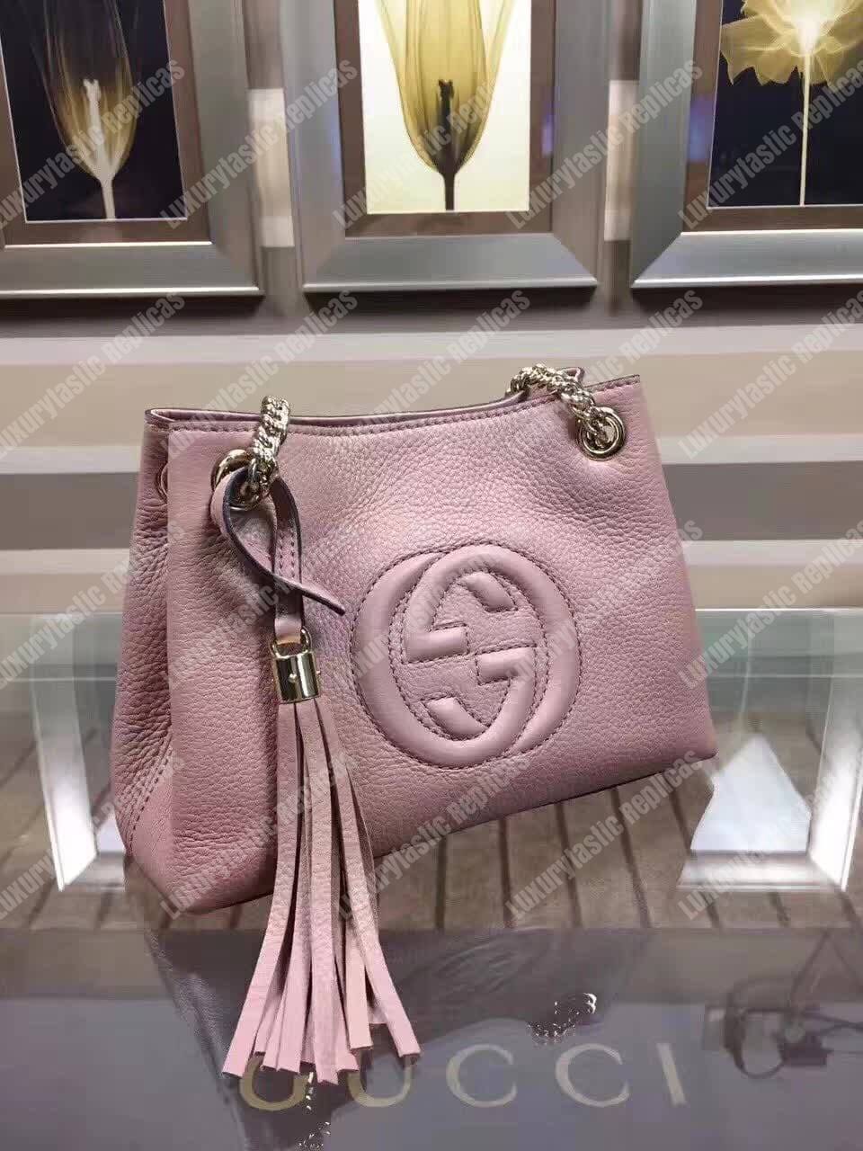 G*u*i soho leather chain strap shoulder bag pink