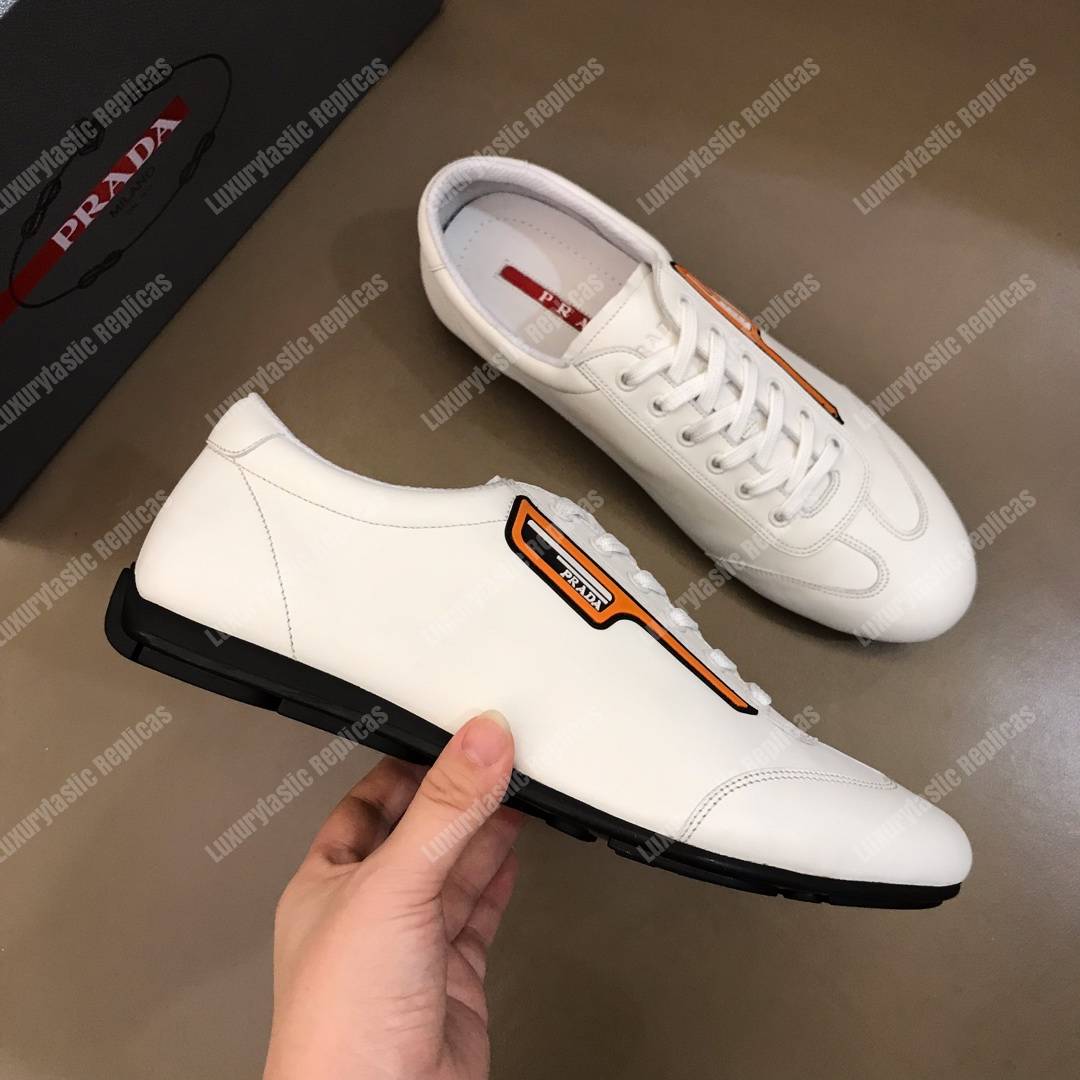 Pra*a nappa leather sneakers white/orange