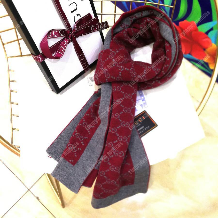 G*u*i monogram gg wool scarf grey red