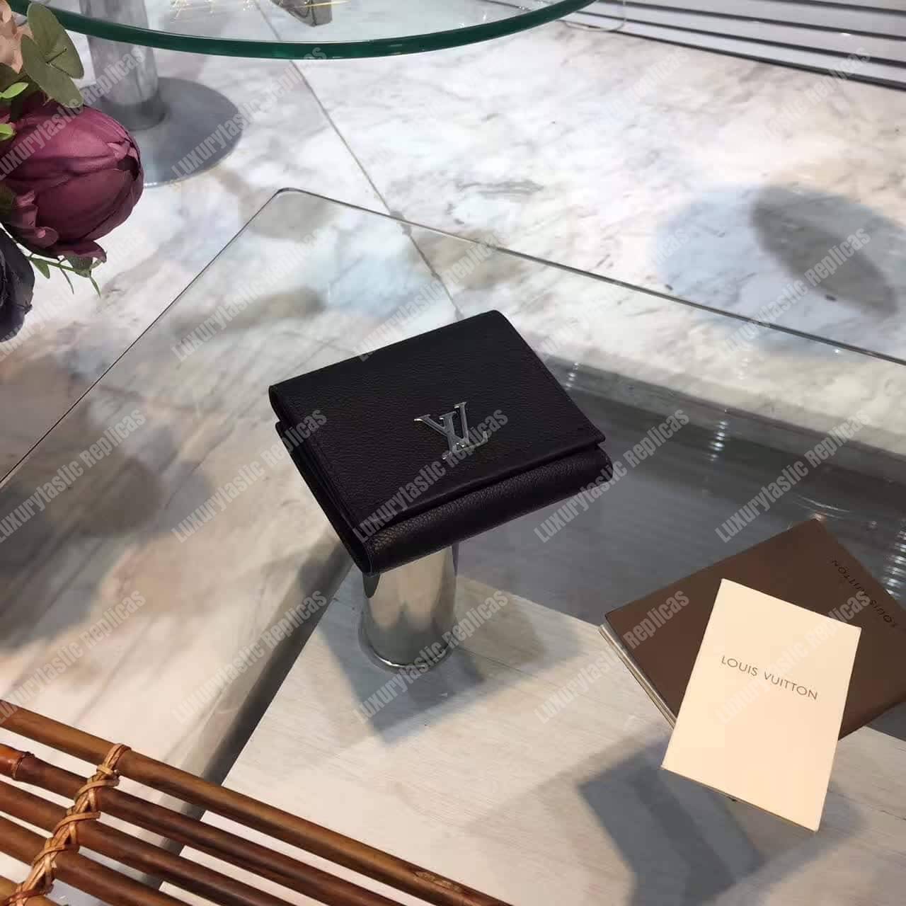 LV LockMe II Compact Wallet Taurillon Leather Noir