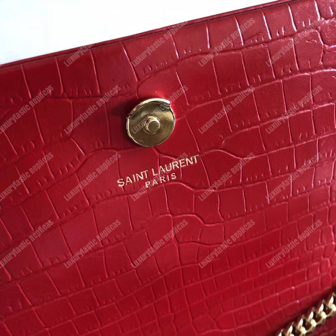 Saint Laurent Medium Kate Tassel Chain Bag Red Crocodile