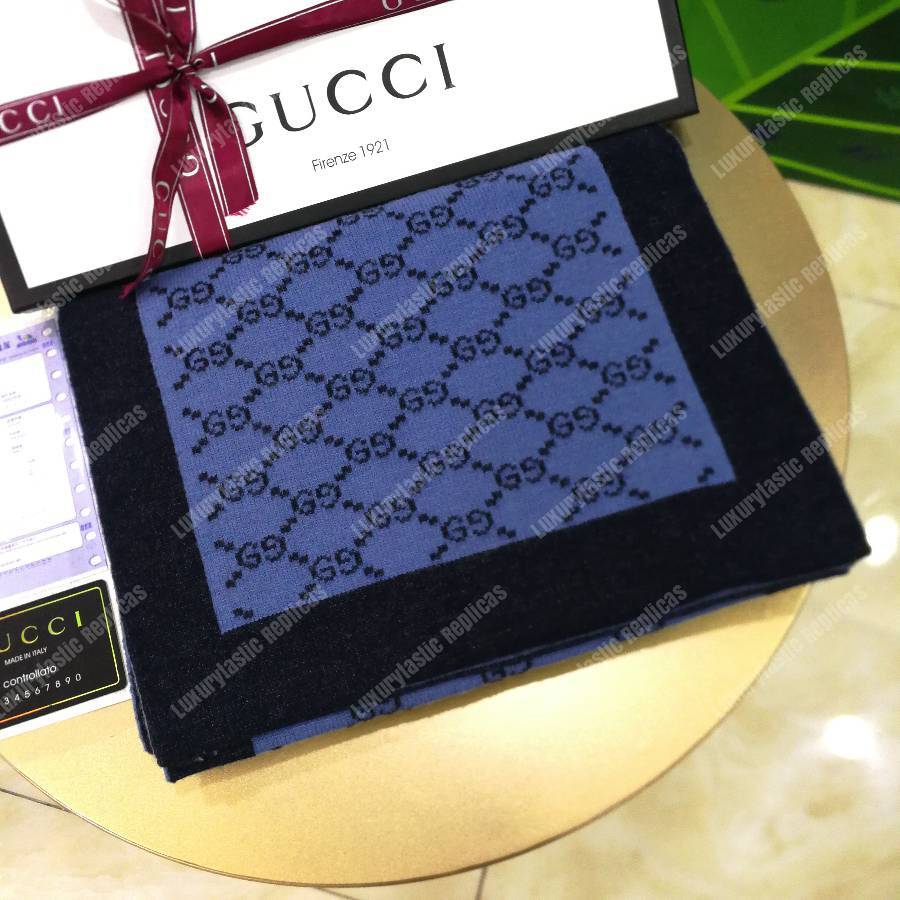 G*u*i monogram gg wool scarf blue