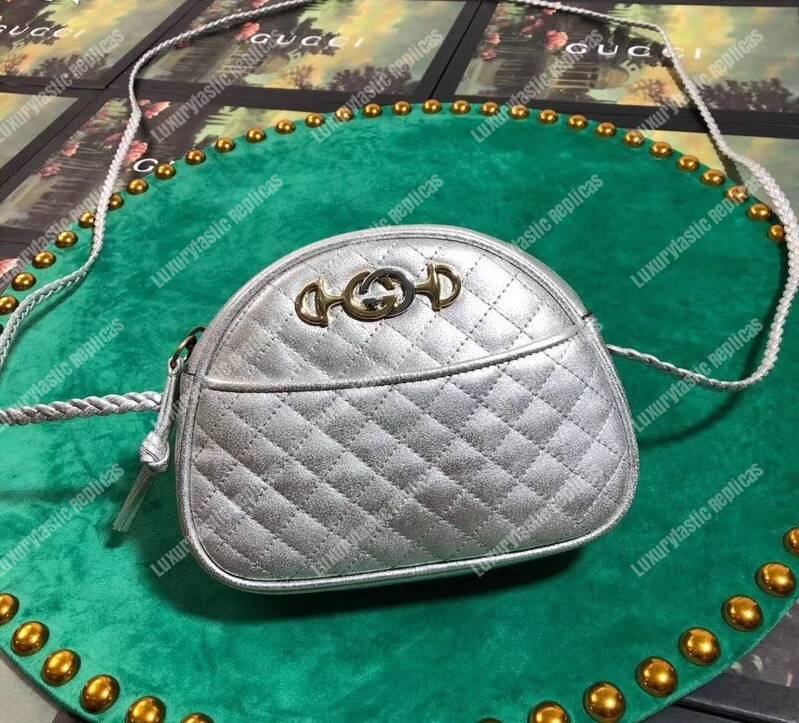 G*u*i laminated leather mini bag silver