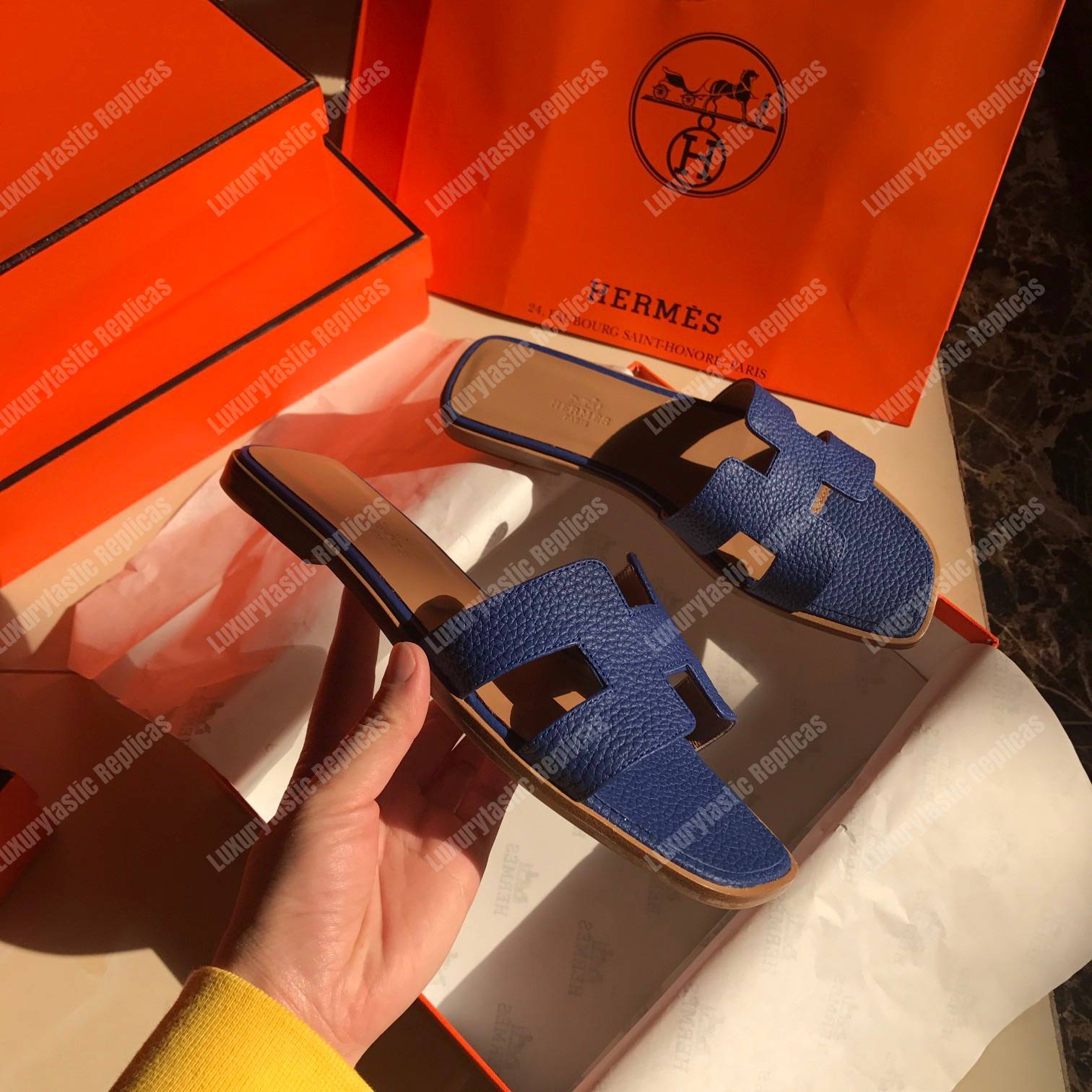 H**mes oran sandal epsom leather blue