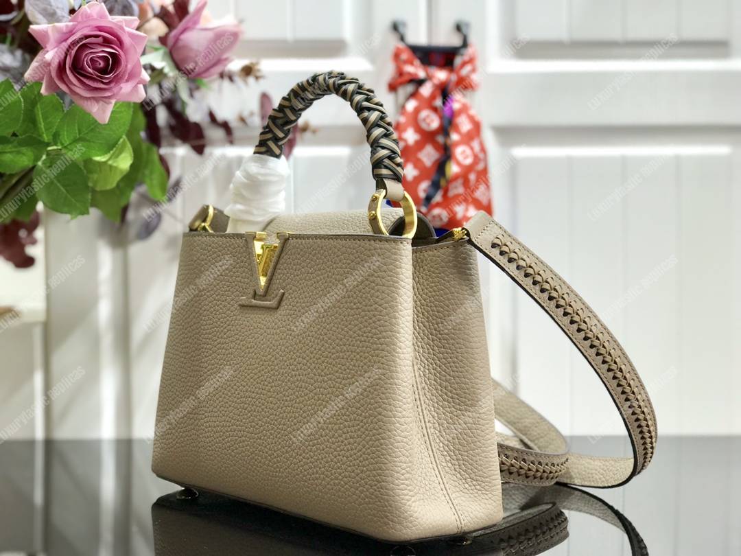 LV Capucine BB Handbag Taurillon Leather Galet Gray/Noir