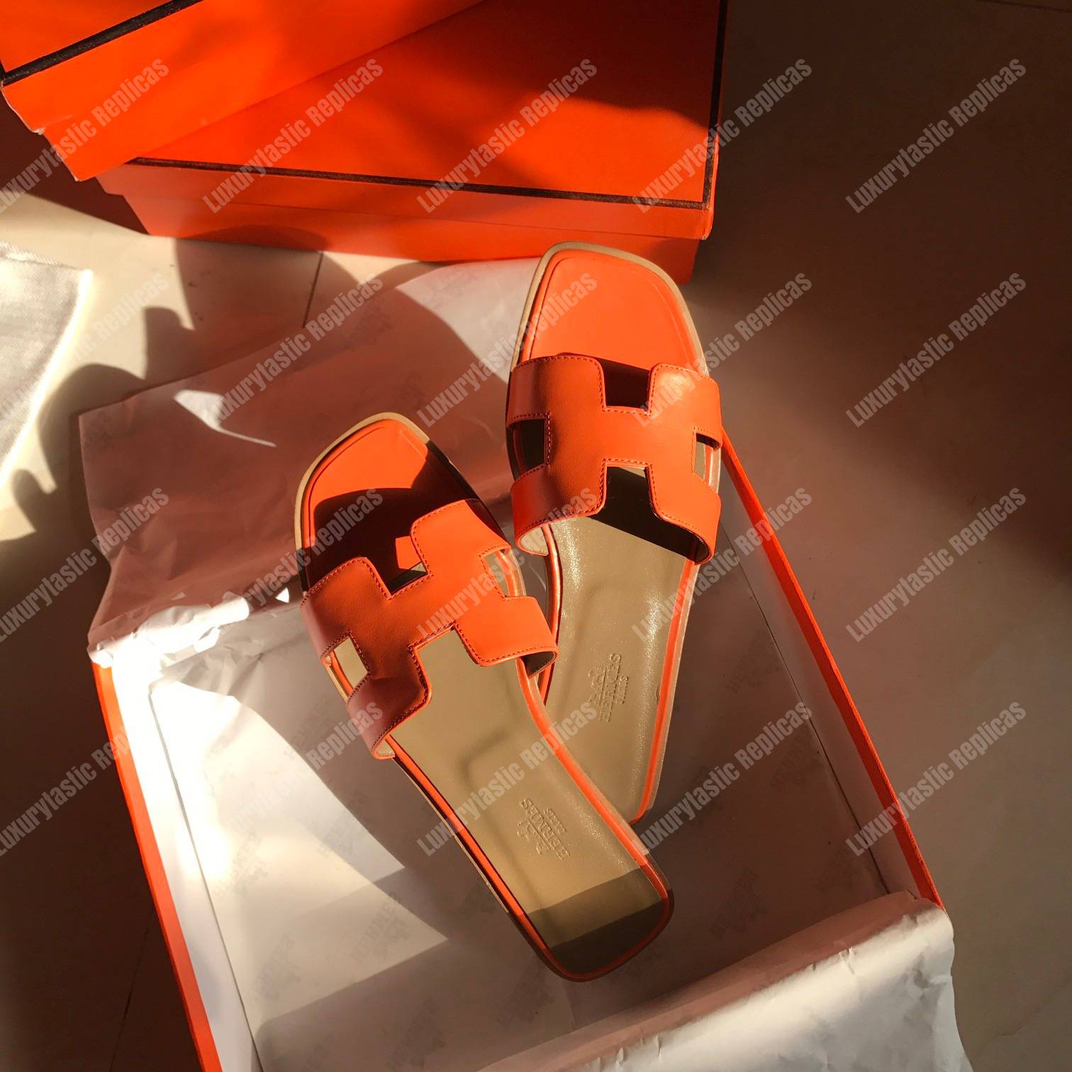 H**mes oran sandal calfskin leather orange