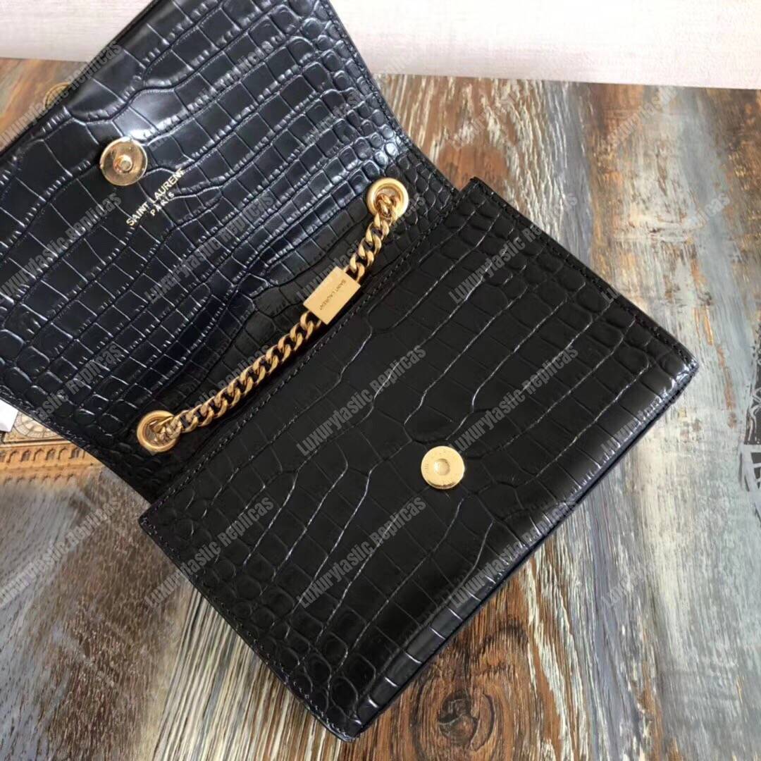 Saint Laurent Classic Small Kate Monogram Black Crocodile