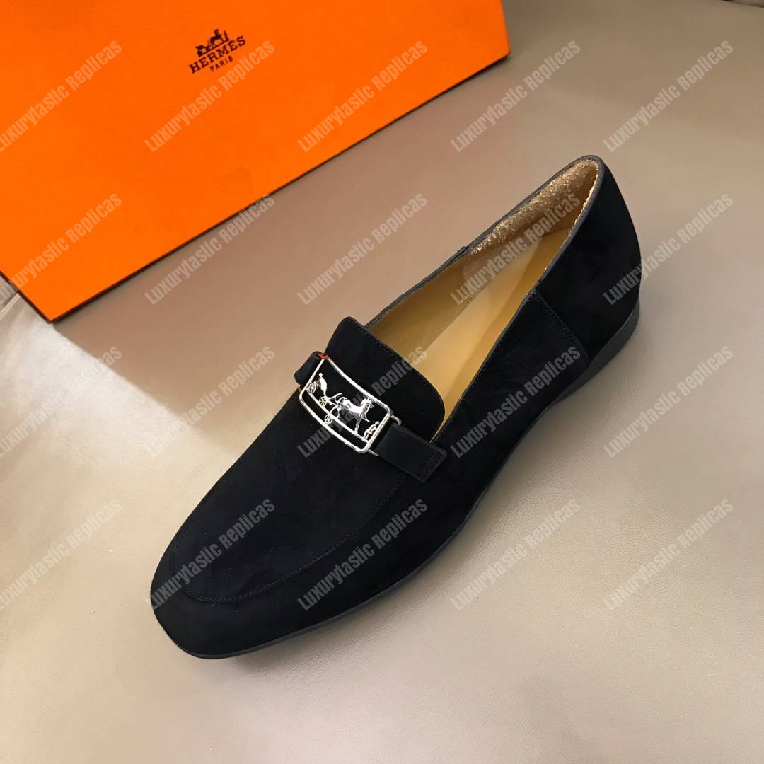 H**mes tenor loafer black velvet