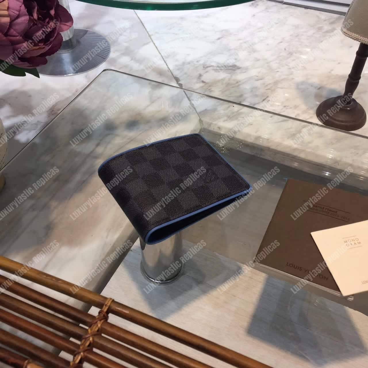 LV Multiple Wallet Damier Graphite Canvas Blue Neon