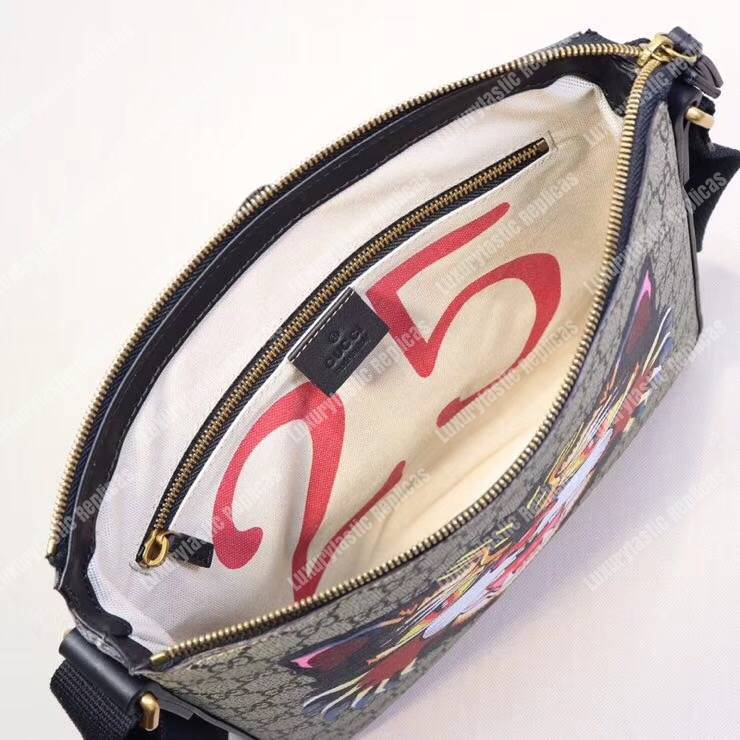 G*u*i angry cat print gg sup*e flat messenger bag