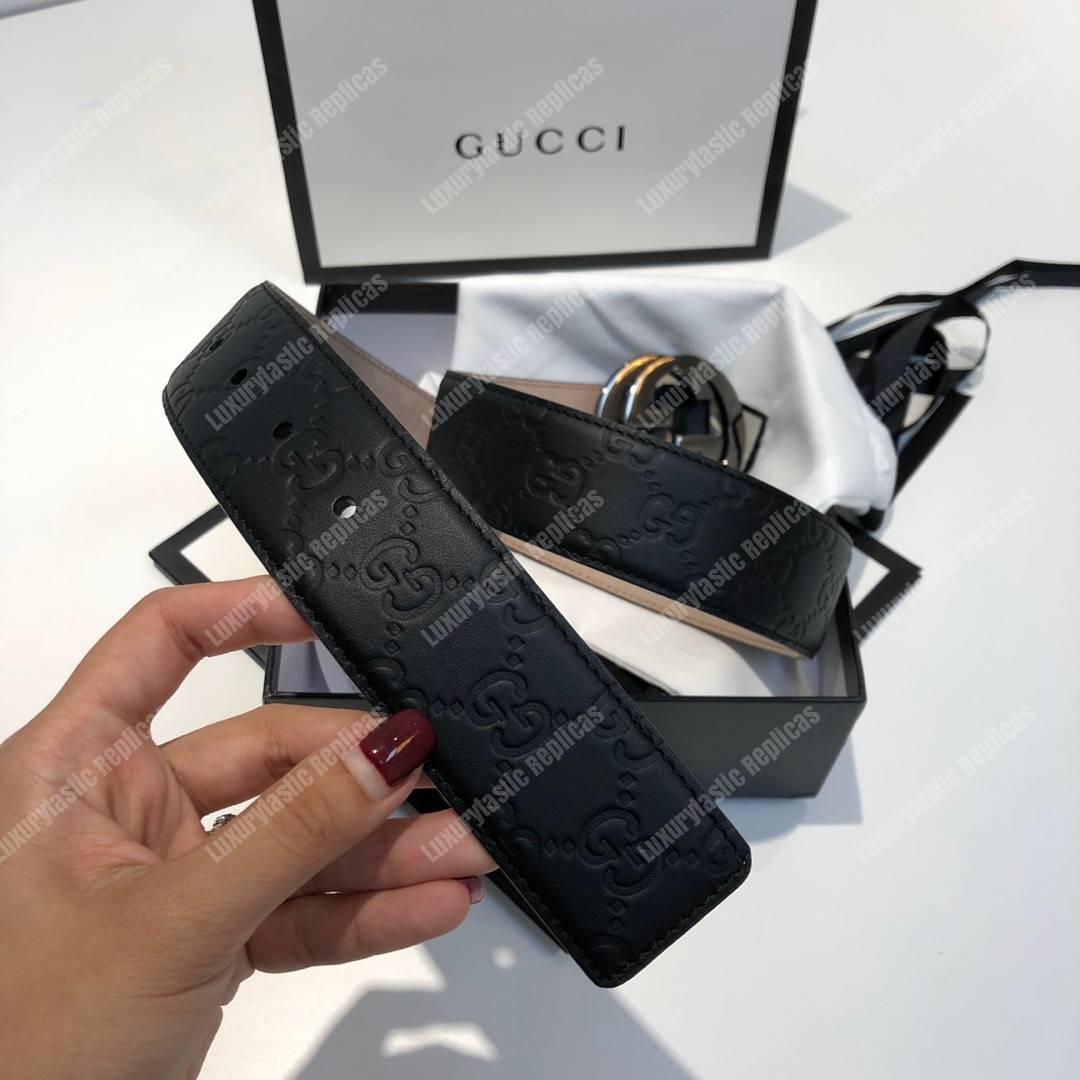 G*u*i signature leather belt black