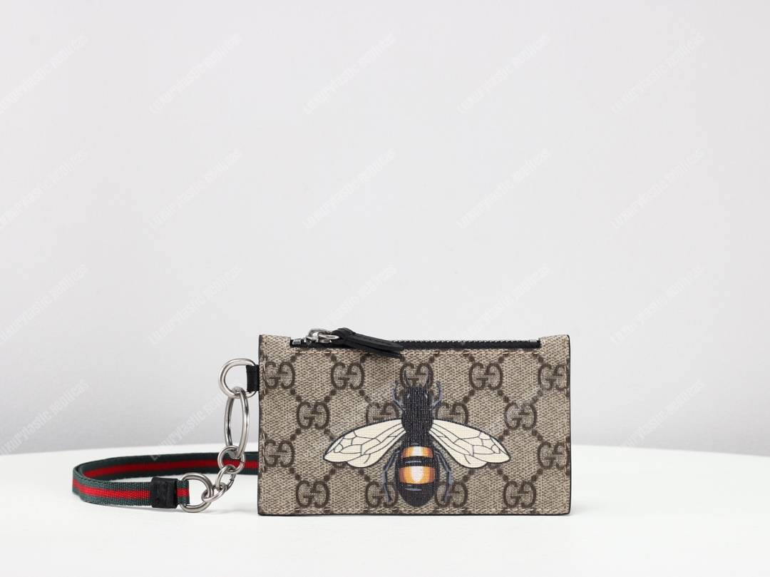 G*u*i bee print gg sup*e card case keychain strap