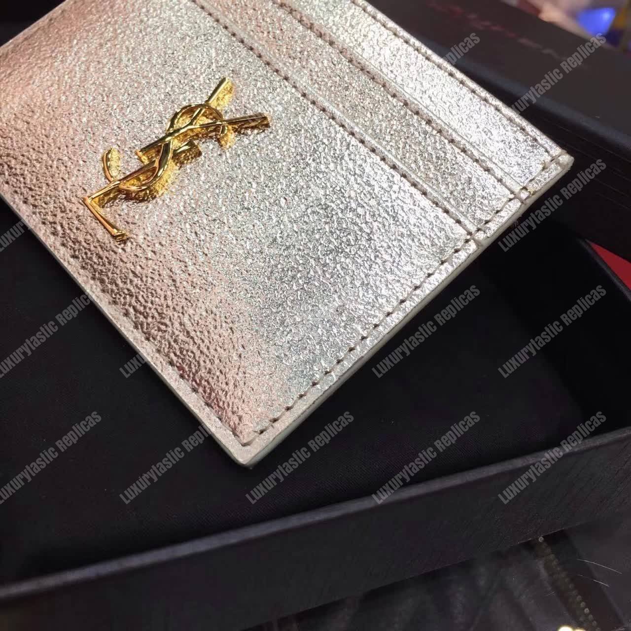 Saint Laurent Monogram Card Case Glitter Gold