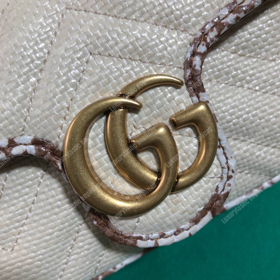 G*u*i gg marmont matelassé super mini bag cream snakeskin trim