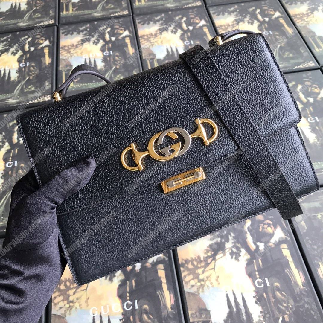 G*u*i zumi grainy leather small shoulder bag black
